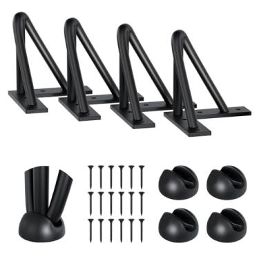 Imagem de SPACEEUP Pernas de mesa de grampo de cabelo de 10 cm, 4 peças de pernas de mesa de café com protetores de piso de borracha, capacidade de carga de 399 kg, pernas de móveis de metal preto resistente 3