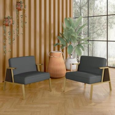 Imagem de Kit 2 Poltronas Decorativa Newark Dourado/imbuia/suede Cinza - M.a Dourado/imbuia/suede Cinza