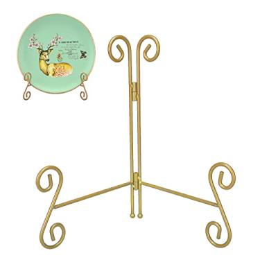 Imagem de UoYeet Suporte Para Pratos De 6" Dourado, Ferro Dobrável Exibição, Cavalete Fotos, Quadros, Decoração E Arte (6" - 1 Unidade)