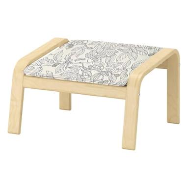 Imagem de Vepping Lude Substituição de capa de poltrona Pattened com forro acolchoado, serve para poltrona IKEA Poäng, 100% algodão, almofada não incluída (Estocolmo-branco, apoio para pés tipo 1)