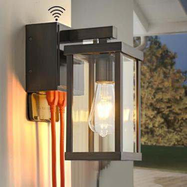 Imagem de JOKAONOTL Luzes De Varanda Do Anoitecer Ao Amanhecer Com Tomadas Gfci, Luminárias Parede Externas À Prova D'Água, Suporte Externo Moderno Para Casa, Pátio, Garagem, Marrom Dourado, 11,8'' Altura, 1