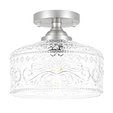 Imagem de Daunton Luminária De Teto Semi-Embutida Em Níquel Escovado, Antiga Com Vidro, Interna Próxima, Luminárias Entrada, Para Corredor, Cozinha E Quarto