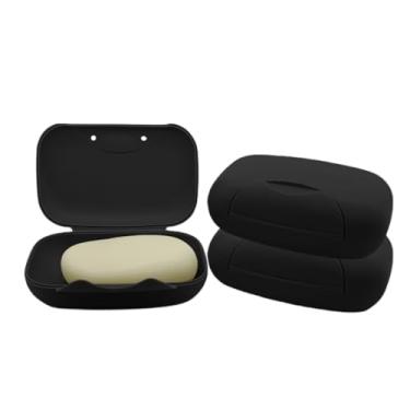 Imagem de Vonpri Porta-Sabonete De Viagem, Recipiente Para Saboneteira, Caixa Protetora Chuveiro, Banheiro, Camping, Academia (Preto Fosco, Pacote Com 3)