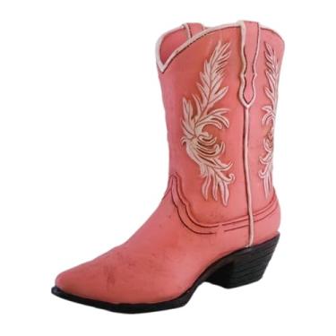 Imagem de Ｂｅｓｇａ Vaso de bota de cowgirl para arranjos florais, vaso de resina, decoração de mesa, pequeno, 17,5 cm de altura, ornamento para estante de livros, Rosa
