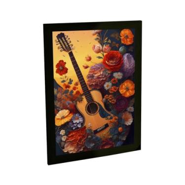 Imagem de Quadro Decorativo Violão Flores Rosas Ilustração Decoração Poster Quarto Sala