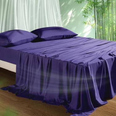 Imagem de Conjunto de lençóis refrescantes tamanho solteiro, viscose derivada de bambu para quem dorme quente | Bolso profundo de até 38 cm | Roupa de cama macia e respirável - 3 peças (twin, roxo royal)