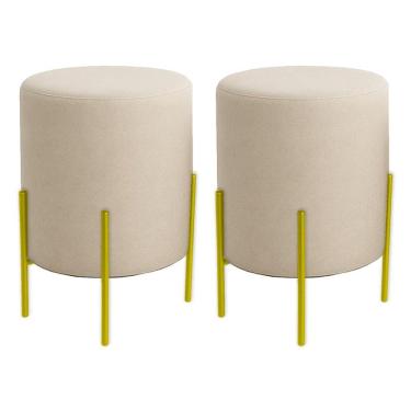 Imagem de Kit 2 Puffs Orgânicos Boucle Thor Com Pés De Ferro Dourado - 7 Decor Bege