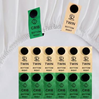 Imagem de Pacote com 12 etiquetas para cama de solteiro e berço SheetSnaps – Etiquetas de encaixe para roupas de cama de bebês e crianças, poliéster lavável na máquina com botões de cobre, organizador de
