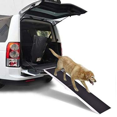 Imagem de Giantex Rampa para animais de estimação, rampa portátil de alumínio dobrável de 1,5 m, inclinação para escada segura para cães fica em caminhões SUV ou carros, rampa com capacidade de 113 kg, preta