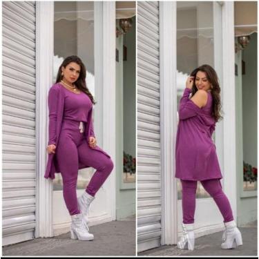 Imagem de Conjunto lanzinha feminino 3 peças calça regata cardigan - Amora mora 