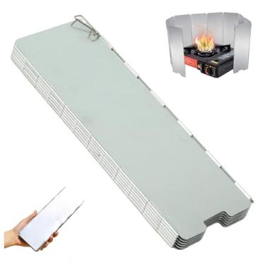 Imagem de Para-brisas para fogão de acampamento, 99 x 24 cm, dobrável com 12 placas, bloqueador de vento, de alumínio, leve, para acampamento, piquenique, viagens