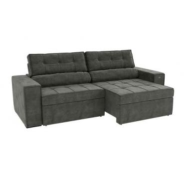 Imagem de Sofá 4 Lugares Retrátil e Reclinável Lanus Veludo Chumbo 250 cm - Kapp