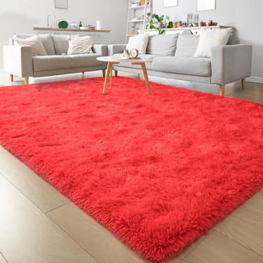Imagem de Keeko Tapete macio e fofo para sala de estar, 8 x 1,5 m, vermelho, peludo, pele sintética, tapetes de área moderna, lavável, sem queda, tapete felpudo para quarto de crianças, meninas, decoração de