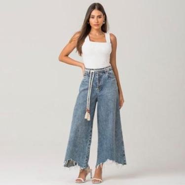 Imagem de Calça Feminina Jeans Pantacourt Disparate Caimento Solto-Feminino