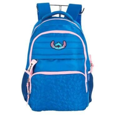 Imagem de Mochila De Costas Escolar Compartimento Notebook Stitch - Luxcel, Azul