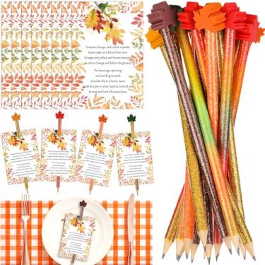 Imagem de Harloon Conjunto de 50 lápis para presente de Ação de Graças, incluindo lindas mini borrachas de folha de bordo, lembrancinhas de festa de outono, cartões de Natal em massa com lápis pré-harpenados