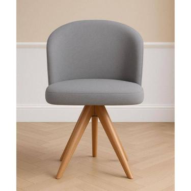 Imagem de Cadeira Giratória Com Assento Estofado E Base Em Madeira Maciça – Antonela Exclusiva Linho Granito - Castanho