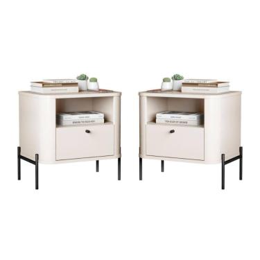 Imagem de Conjunto Mesa De Cabeceira Malta Off White Preto