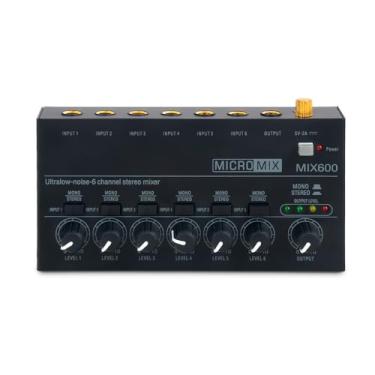 Imagem de Mini mixer de áudio Mixer de linha estéreo para submixagem de 6 canais com ruído ultrabaixo para guitarras, teclados de baixo ou extensão do mixer de palco
