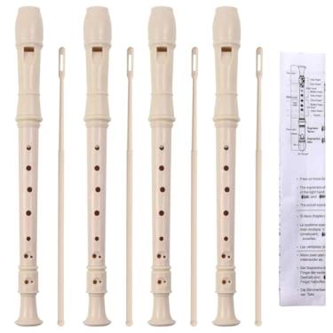 Imagem de Gravador descendente soprano de plástico de 8 furos com haste de limpeza e instruções (sem garantia de versão em português), estilo alemão (branco marfim)