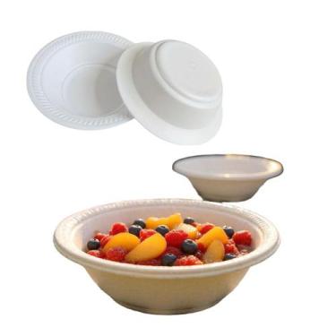 Imagem de 100 Pratos Pratinho Cumbuca Tigela Isopor Fundo 15cm-200ml - Genérica