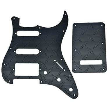 Imagem de KAISH Placa de diamante premium 11 furos Strat HSS Pickguard placa de alumínio contra arranhões e placa traseira Tremolo Trem Cover com parafusos para American/Mexicano FD Strat Black