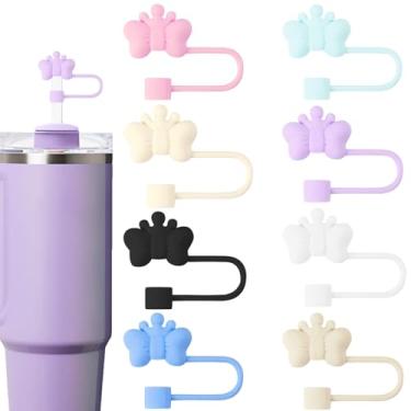 Imagem de AIOMISKO Capas de palha, topos de silicone macio, cabem em canudos de 10 mm, compatíveis com Stanley Cup 30 e 1,134 g, acessórios reutilizáveis à prova de poeira, coroa de arco de flor, caveira