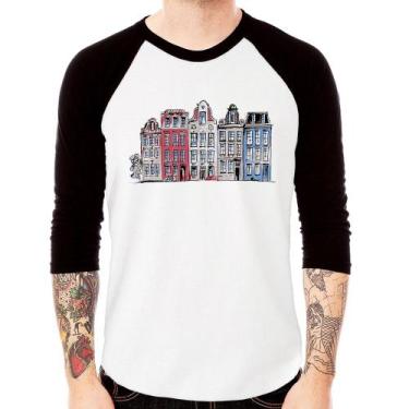 Imagem de Camiseta Raglan Amsterdam Manga 3/4 - Foca na Moda, Branco, Preto, P