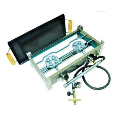 Imagem de Fogão Fogareiro Inox  2 Bocas Alta Pressão Reforçado 48X28 Com Chapa K