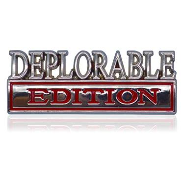 Imagem de GeeGeeTop Emblema universal edição deplorável adesivo de substituição para carro caminhão SUV compatível com Ford F150 Jeep Dodger Chevrolet Badge porta-malas para capô grade frontal (prata + vermelho)