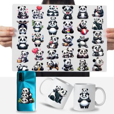 Imagem de Cartela Adesivos Urso Panda Fofo Filhote DTF UV Prova D'Água - Graviar