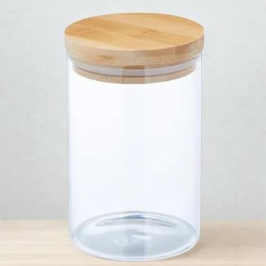 Imagem de Pote de Vidro Hermético com Tampa de Bambu, 800ml, 10cm x 12,5cm, Vidro Borossilicato