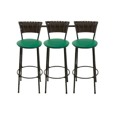 Imagem de kit 3 banquetas alta junco argila marrom escuro cozinha bancada balcão bares área gourmet (3.bq.alta.argila/verde)
