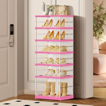 Imagem de CIMLORD Sapateira dobrável de 6 camadas para entrada de armário, 6 a 12 pares, organizador de caixas de armazenamento de sapatos transparentes empilháveis com porta de plástico pequeno para armário de