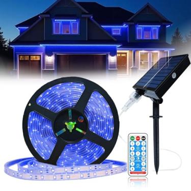 Imagem de Uniontang Fita De Led Solar Para Áreas Externas, 32,8 Pés, 560 Leds, Luz Azul Com 8 Modos Iluminação, À Prova D'Água Ip67, Corda 2835 Smd Árvores Jardim, Decoração Festa Natal