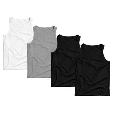 Imagem de Kit 4 Regatas Masculina Camiseta Lisa Premium Algodão Camisa - Basic F