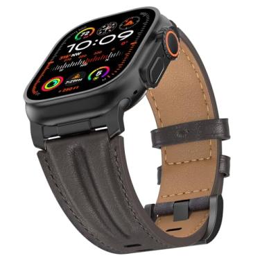 Imagem de Bouixel Pulseira de couro genuíno de grão superior compatível com Apple Watch Ultra de 49 mm, 46 mm, 45 mm, 44 mm e 42 mm, para Apple Watch Ultra, séries 2/1, 10, 9, 8, 7, 6, 5, 4, 3, 2 e 1 SE