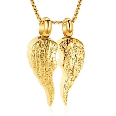 Imagem de Auri Lane Colar memorial das asas do guardião para cinzas – Pingente dourado de cremação de asa de anjo para um ente querido