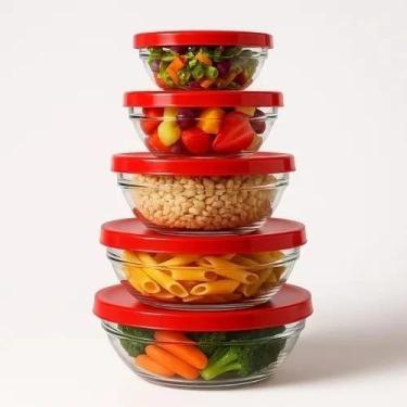 Imagem de Conjunto 5 Peças Pote Vidro Tappuerware Vasilha Conserva Armazena Tige