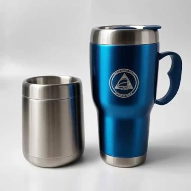 Imagem de Caneca Térmica Parede Dupla em Aço Inox Azul 600ml com Tampa Hermética - Estilo Com Logo