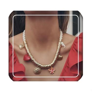 Imagem de DIONFEI Colar com pingente de girassol dourado com tema de praia - Colar de corda bege com pingente de caranguejo cavalo marinho - feminino
