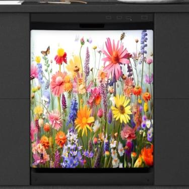 Imagem de Capa de ímã de lava-louças floral selvagem adesivos magnéticos reutilizáveis capas de porta de lava-louças 53 cm L x 66 cm A adesivos de painel de máquina de lavar roupa decoração de cozinha para casa
