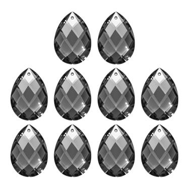 Imagem de PATIKIL Pingentes de cristal K9, contas de gota, pacote com 10 peças de prismas de lustre de 38 mm, contas de grade penduradas, lâmpada faça você mesmo para decoração de artesanato, preto transparente