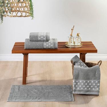 Imagem de Jogo de Banho Meggy Poá Bolinhas Toalhas Macias 100% Algodão 5 Peças - Cinza Granito