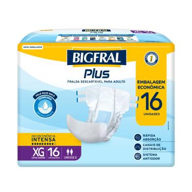 Imagem de Fralda Adulto Bigfral Plus Econômica XG Unissex 16 Unidades