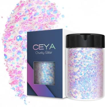 Imagem de Ceya Glitter de opala mágica, 100 g de pó de glitter grosso misturado com flocos finos iridescentes para arte de unhas, cabelo, resina epóxi, copos, geleca, pintura, decoração de festivais