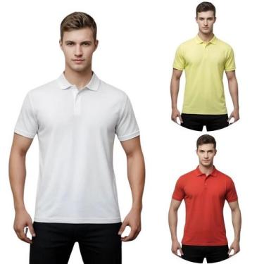 Imagem de Kit 3 Camisas Masculina Gola Polo Piquet - Genérico, Branco, Amarelo b