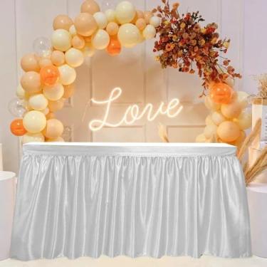 Imagem de Toalha de mesa com saia dourada e lantejoulas, brilhante, retangular, para decoração de festas de aniversário e casamentos, prateada, 6 pés, 70 x 183 cm