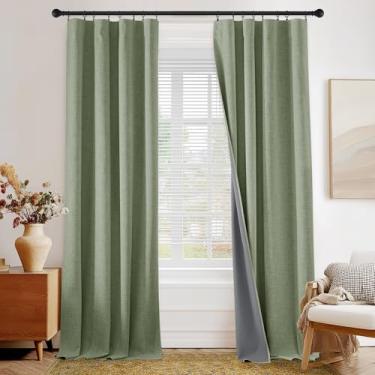 Imagem de PONY DANCE Cortinas blackout de linho 213,4 cm de comprimento, 100% cortina preta completa conjunto de 2 painéis para quarto e sala de estar, cortinas de janela com isolamento térmico para