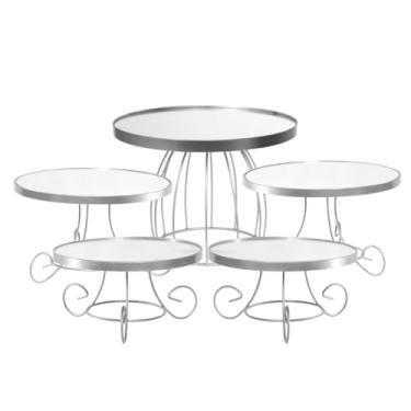 Imagem de Kit Festa 5 Peças Bandejas Espelhadas Boleira Redonda 30cm + Doceiras Laterais(Prata)